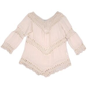 Vivid Collection Crochet Tunic Top Large Beige Boho Revival Beachy Chic Artisan